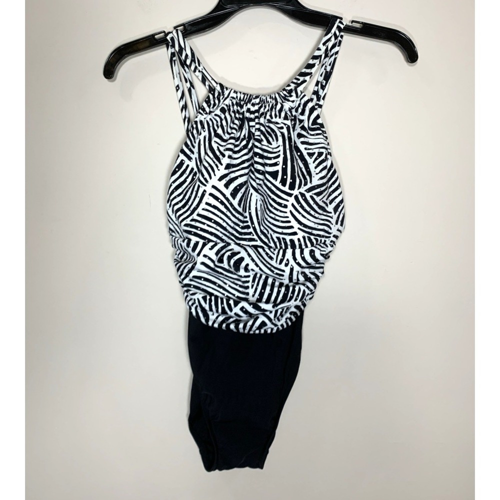 Croft & Barrow Swimsuit Womens 8 Bathing suit Black Blouson Halter Soft Cup